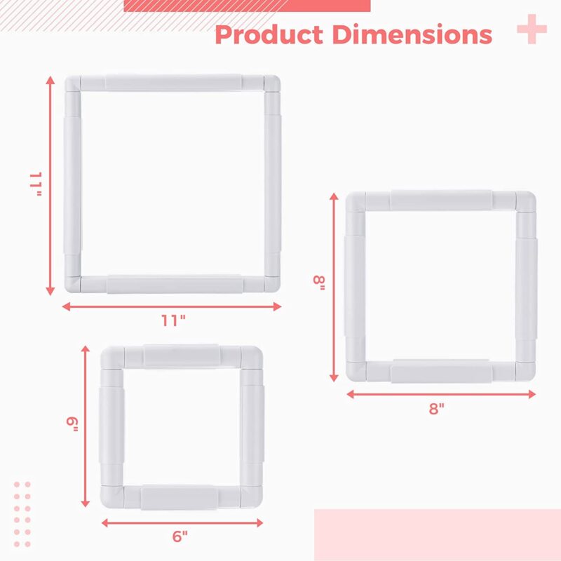 3PCS - 3 Size Square Embroidery Hoops, 6"x6'', 8"x8", 11"x 11" Plastic Cross Stitch Snap Frames - Image 3