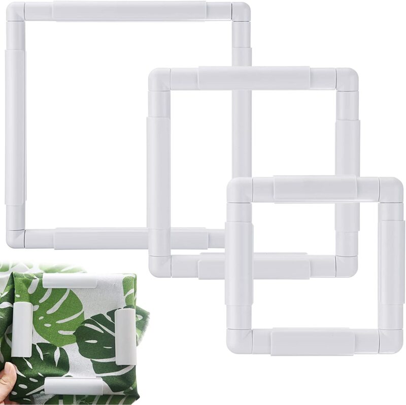 3PCS - 3 Size Square Embroidery Hoops, 6"x6'', 8"x8", 11"x 11" Plastic Cross Stitch Snap Frames