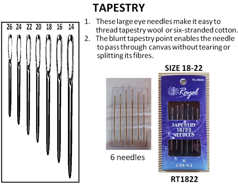 ROYAL Hand Needles TAPESTRY Size 18 -22