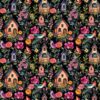Birdhouse Black Cotton Fabric